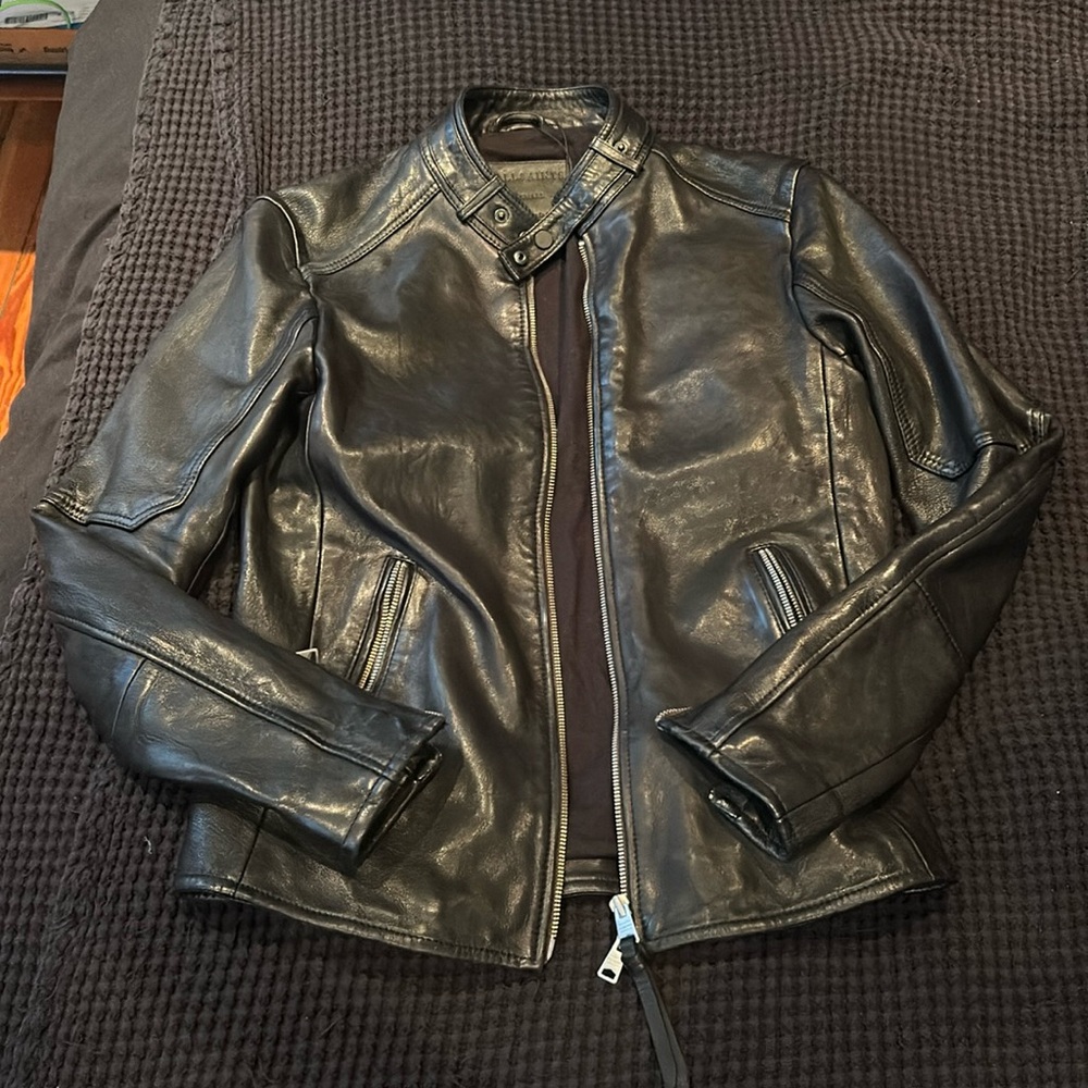 All Saints Black Leather Moto Jacket - Small
